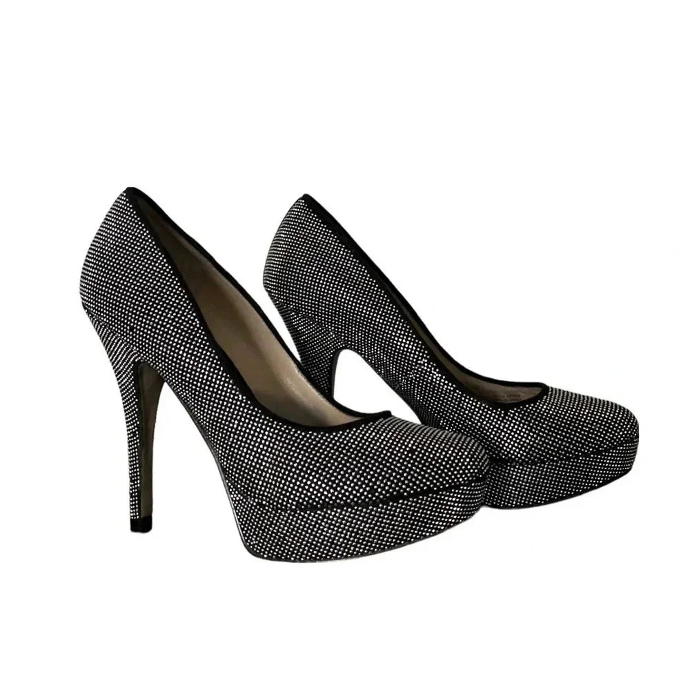 ENZO ANGIOLINI* Black Silver Studded Sparkly Sexy High Heels Size 7.5M